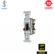 CS320, HUBBELL, 3-WAY, 20A, 120-277V, SPEC, GRADE, TOGGLE, SWITCH, , SIDE-WIRED