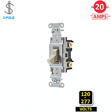 CS320I, HUBBELL, 3-WAY, 20A, 120-277V, SPEC, GRADE, , SWITCH, IVORY, SIDE-WIRED