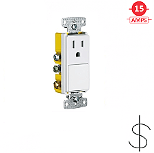 RCD108W, HUBBEL, COMBO, 1, POLE, SWITCH, +, 15, AMP, RECEPT, WHITE