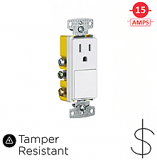 RCD108WTR, HUBBEL, COMBO, 1, POLE, SWITCH, +, 15, AMP, RECEPT, TR, WHITE