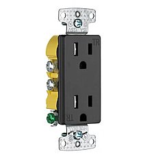 RRD15SBKTR, HUBBEL, DECORA, RECEPT, TAMPER, RESISTANT, 15, AMP, BK