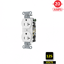 CR20WHITR, HUBBELL, 20A, 125V, TR, SPEC, GRADE, DUPLEX, RECEPT, WHT, SIDE-WIRED