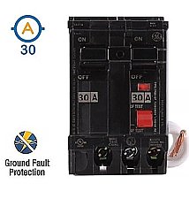 2 POLE 30 AMP PUSH ON SELF-TEST GFI CIRCUIT BREAKER