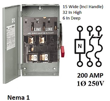 TH3224C, GE/ABB, HEAVY, DUTY, FUSED, DISCONNECT, 200AMP, 240V, 1PHASE, SE, RATED