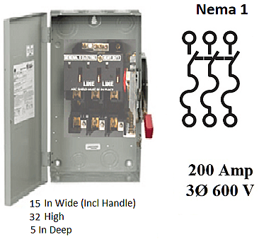 TH3364, GE/ABB, HEAVY, DUTY, FUSED, DISCONNECT, 200AMP, 600V, 3, PHASE