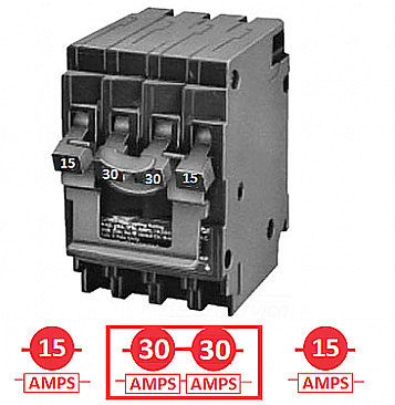 Q21530CTNC, SIEMENS, QUAD, 2, X, 1, POLE, 15, AMP, +, 1, X, 2, POLE, 30, AMP, BREAKER