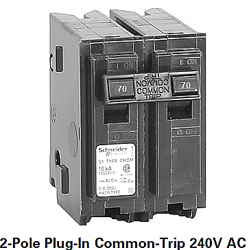 CHOM270, HOMELINE, SCHNEIDER, 2, POLE, 70, AMP, PUSH, ON, BREAKER