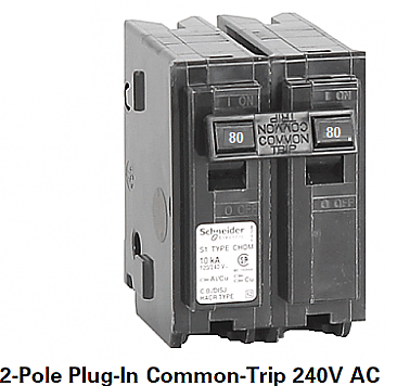 CHOM280, HOMELINE, SCHNEIDER, 2, POLE, 80, AMP, PUSH, ON, BREAKER