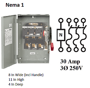 TH4321, GE/ABB, HEAVY, DUTY, FUSED, DISCONNECT, 30AMP, 250V, 3PHASE