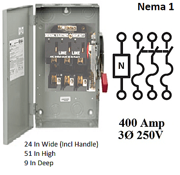 TH4325C, GE/ABB, HEAVY, DUTY, FUSED, DISCONNECT, 400AMP, 250V, 3, PHASE