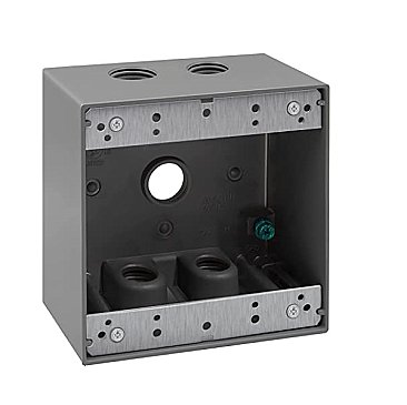 WP2B50/5, GLOBAL, 5, X, 1/2", HOLES, 2 GANG, WEATHERPROOF, BOX, GREY