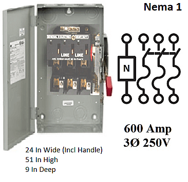 TH4326C, GE/ABB, HEAVY, DUTY, FUSED, DISCONNECT, 600AMP, 250V, 3, PHASE