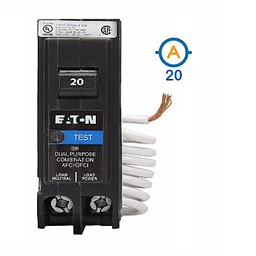 1 POLE 20 AMP PUSH ON DUAL FUNCTION CIRCUIT BREAKER