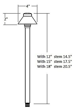 TRADITIONAL 4"HAT PATH LIGHT 12V COPPER 15"STEM
