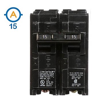 2 POLE 15 AMP PUSH ON CIRCUIT BREAKER