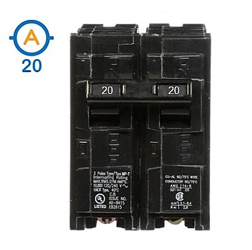 2 POLE 20 AMP PUSH ON CIRCUIT BREAKER