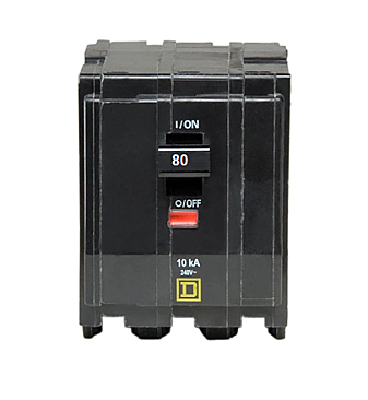 QO380, SQUARE, D, 3, POLE, 80, AMP, PUSH, ON, BREAKER