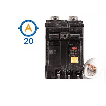 2 POLE 20 AMP BOLT ON EQUIPMENT PROTECTING GFI CIRCUIT BREAKER