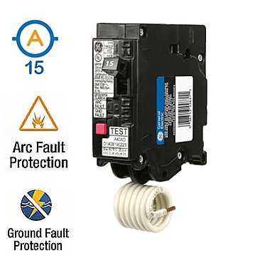 1 POLE 15 AMP PUSH ON DUAL FUNCTION CIRCUIT BREAKER
