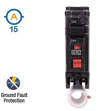 1 POLE 15 AMP PUSH ON SELF-TEST GFI CIRCUIT BREAKER