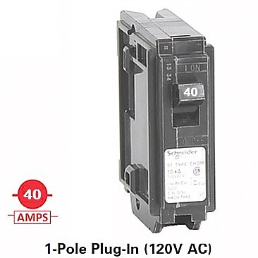 CHOM140, HOMELINE, SCHNEIDER, 1, POLE, 40, AMP, PUSH, ON, BREAKER