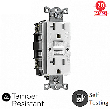 GFTRST20W, HUBBEL, 20, AMP, 125V, TAMPER, RESISTANT, GFCI, WHITE