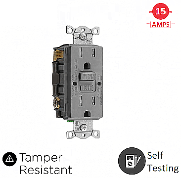GFTRST15GY, HUBBEL, 15, AMP, 125V, TAMPER, RESISTANT, GFCI, GREY