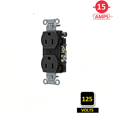 BR15BLKTR, HUBBELL, 15A, 125V, TAMPER-PROOF, SPEC, GRADE, DUPLEX, RECEPT, BLACK