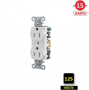 BR15WHI, HUBBELL, 15A, 125V, SPEC, GRADE, DUPLEX, RECEPT, WHITE
