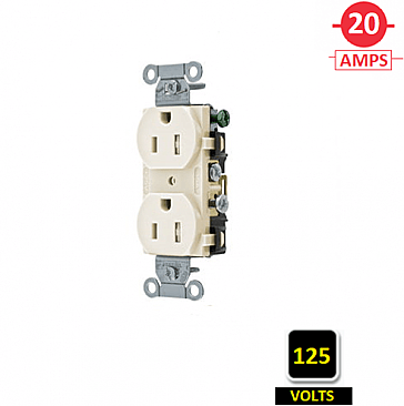 BR20LA, HUBBELL, 20A, 125V, SPEC, GRADE, DUPLEX, RECEPT, LIGHT, ALMOND