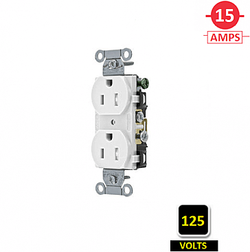 CR15WHITR, HUBBELL, 15A, 125V, TR, SPEC, GRADE, DUPLEX, RECEPT, WHT, SIDE-WIRED