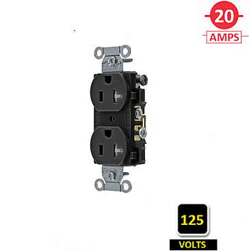 CR20BLK, HUBBELL, 20A, 125V, SPEC, GRADE, DUPLEX, RECEPT, BK, SIDE-WIRED, ONLY