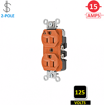 CR5252IG, HUBBELL, 15A, 125V, I/G, DUPLEX, RECEPT, ORANGE