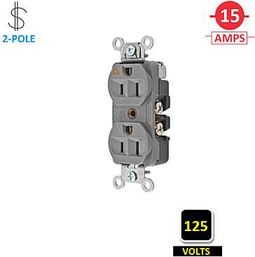 CR5252IGGY, HUBBELL, 15A, 125V, I/G, DUPLEX, RECEPT, GREY