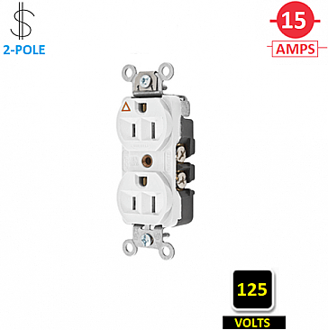 CR5252IGOW, HUBBELL, 15A, 125V, I/G, DUPLEX, RECEPT, OFFICE, WHITE