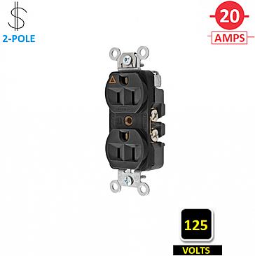 CR5352IGBK, HUBBELL, 20A, 125V, I/G, DUPLEX, RECEPT, BLACK
