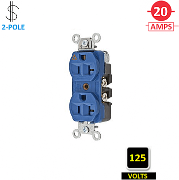 CR5352IGBL, HUBBELL, 20A, 125V, I/G, DUPLEX, RECEPT, BLUE