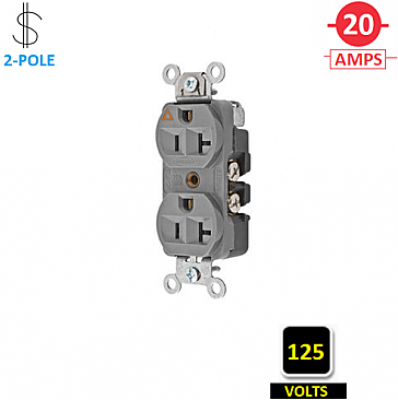 CR5352IGGY, HUBBELL, 20A, 125V, I/G, DUPLEX, RECEPT, GREY
