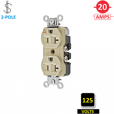 CR5352IGI, HUBBELL, 20A, 125V, I/G, DUPLEX, RECEPT, IVORY