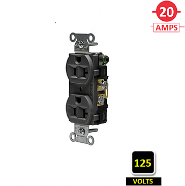 CRF20BLK, HUBBELL, 20A, 125V, SPEC, GRADE, DUPLEX, RECEPT, BK, SIDE-WIRED, ONLY