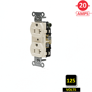 CRF20LA, HUBBELL, 20A, 125V, SPEC, GRADE, DUPLEX, RECEPT, LA, SIDE-WIRED, ONLY