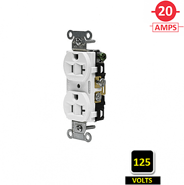CRF20WHI, HUBBELL, 20A, 125V, SPEC, GRADE, DUPLEX, RECEPT, WHITE, SIDE-WIRED