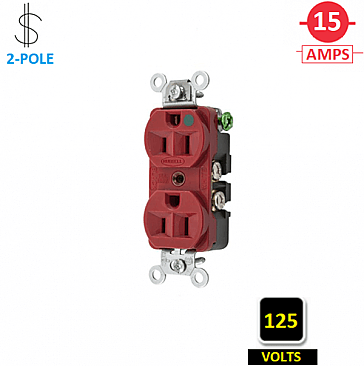 HBL8200HRED, HUBBELL, 15A, 125V, COMPACT, HOSPITAL-GRADE, DUPLEX, RECEPT, RED