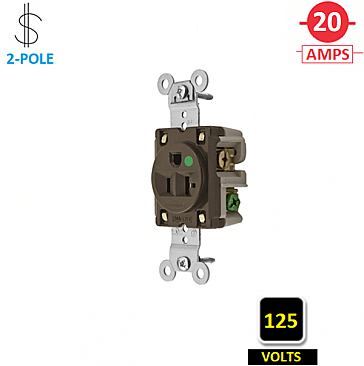 HBL8310, HUBBELL, 20A, 125V, HOSPITAL-GRADE, SINGLE, RECEPT, BROWN
