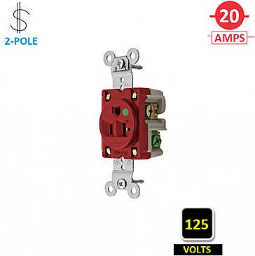 HBL8310R, HUBBELL, 20A, 125V, HOSPITAL-GRADE, SINGLE, RECEPT, RED