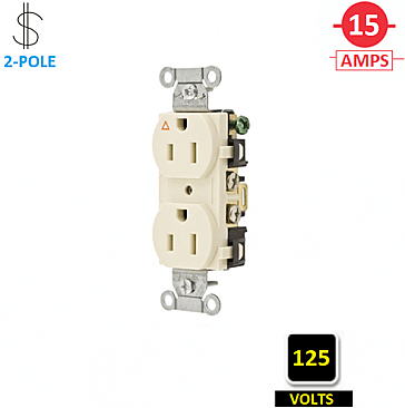 IG15CRAL, HUBBELL, 15A, 125V, I/G, CORROSION, RESISTANT, DUPLEX, RECEPT, ALMOND