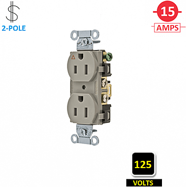 IG15CRGRY, HUBBELL, 15A, 125V, I/G, CORROSION, RESISTANT, DUPLEX, RECEPT, GREY