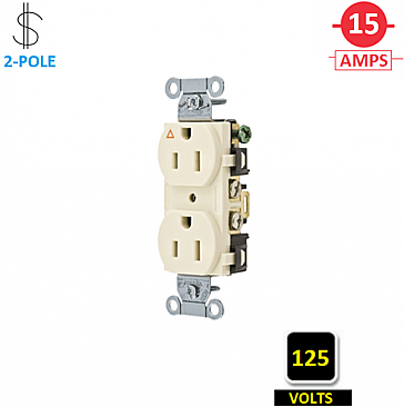 IG15CRLA, HUBBELL, 15A, 125V, I/G, CORROSION, RESISTANT, DUPLEX, RECEPT, LA