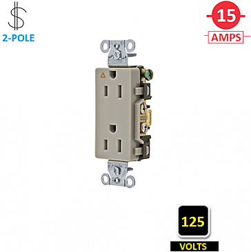 IG15DRGRY, HUBBELL, 15A, 125V, I/G, CORROSION, RESISTANT, DECORA, RECEPT, GREY