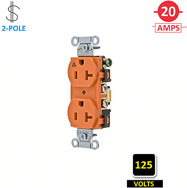 IG20CR, HUBBELL, 20A, 125V, I/G, CORROSION, RESISTANT, DUPLEX, RECEPT, ORANGE